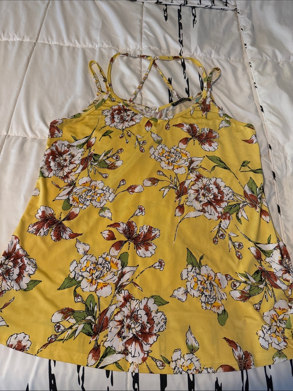 Papermoon Yellow Floral Strappy Women's Tank Top